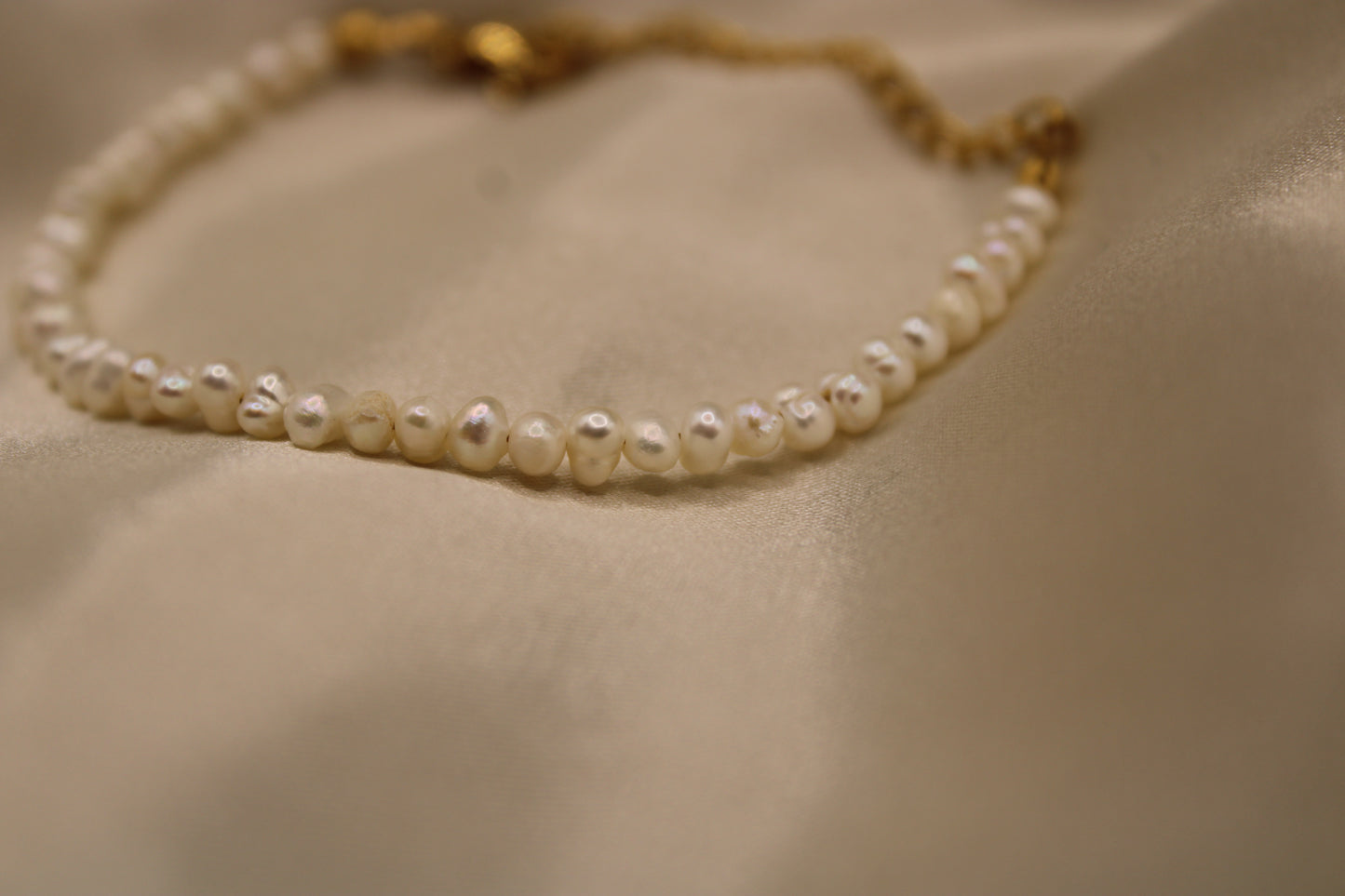 Stainless steel armband met een natuurlijke zoetwaterparel en goudkleurige sluiting.
