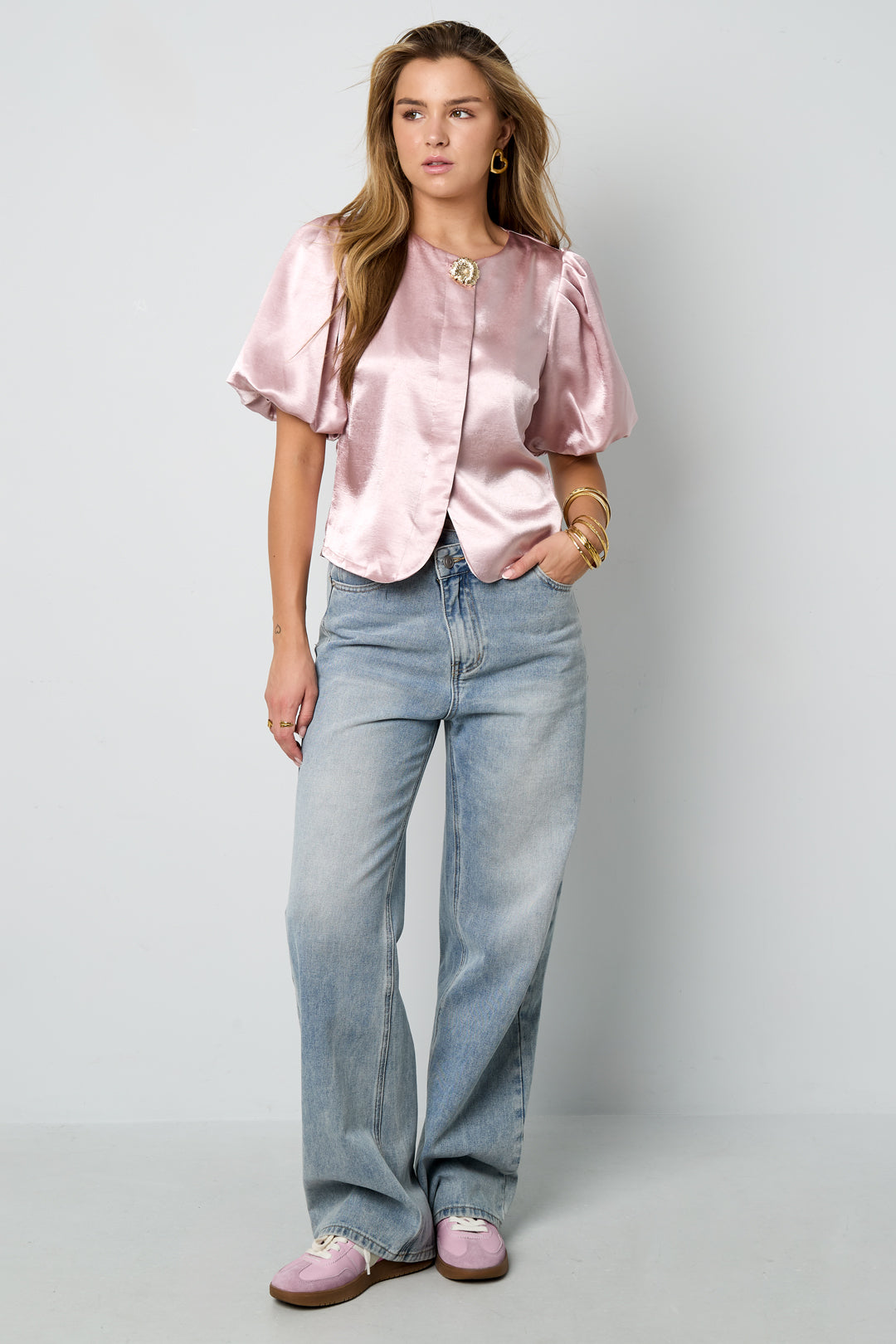 Woven Polyester Fiber Women's Short Sleeve Tops Elegant Solid Color