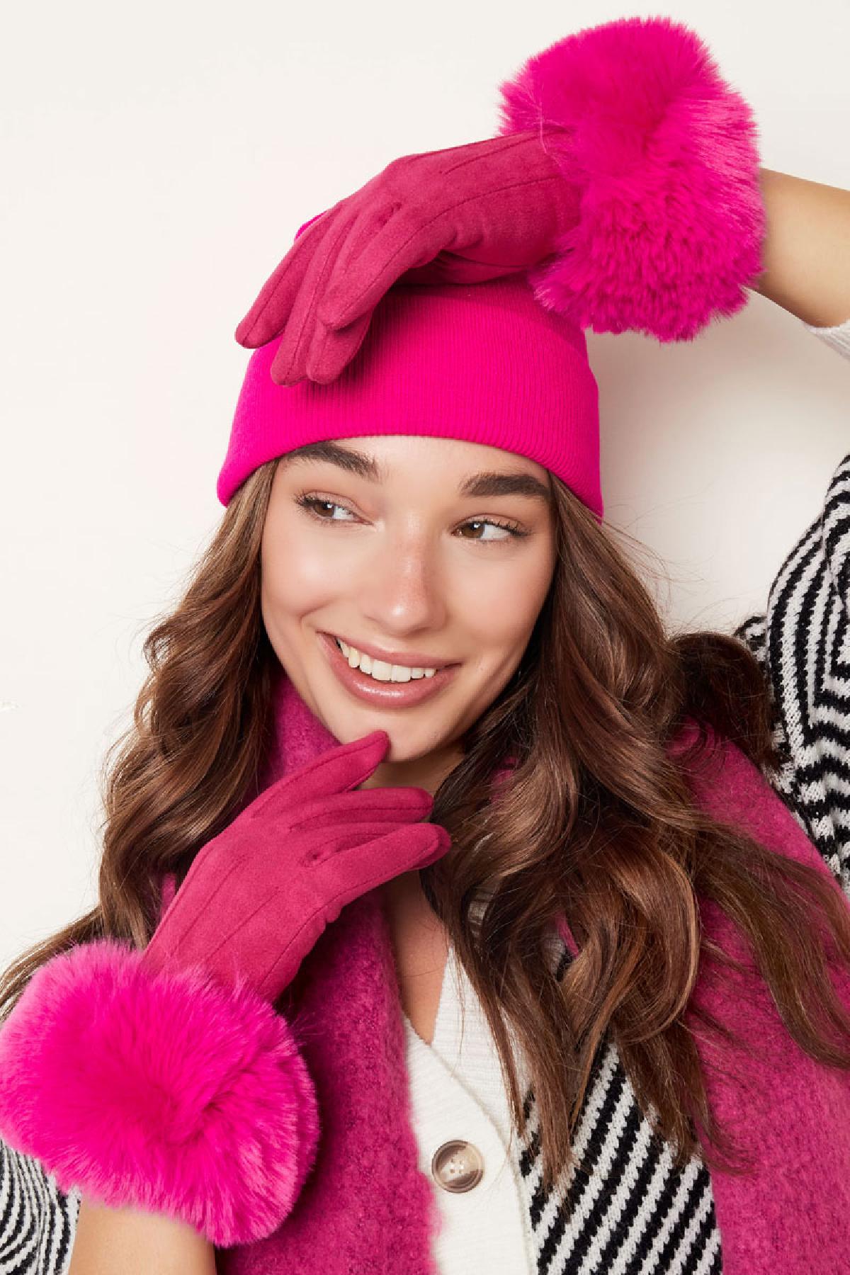 Handschoenen faux fur met suède look