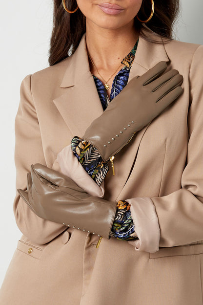 Handschoenen PU met studs en rits