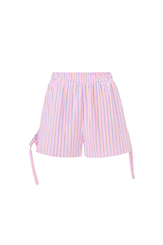 Cotton Woven Women's Shorts Casual Stripes Tie-up