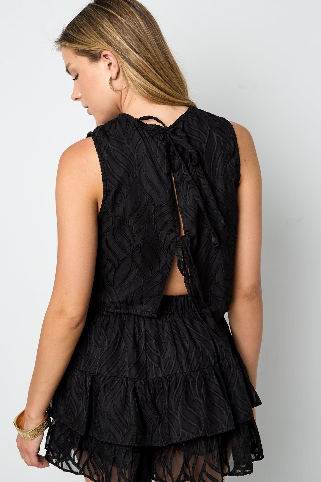 Woven Polyester Fiber Women's Sleeveless Tops Elegant Botanical 2-piece Set