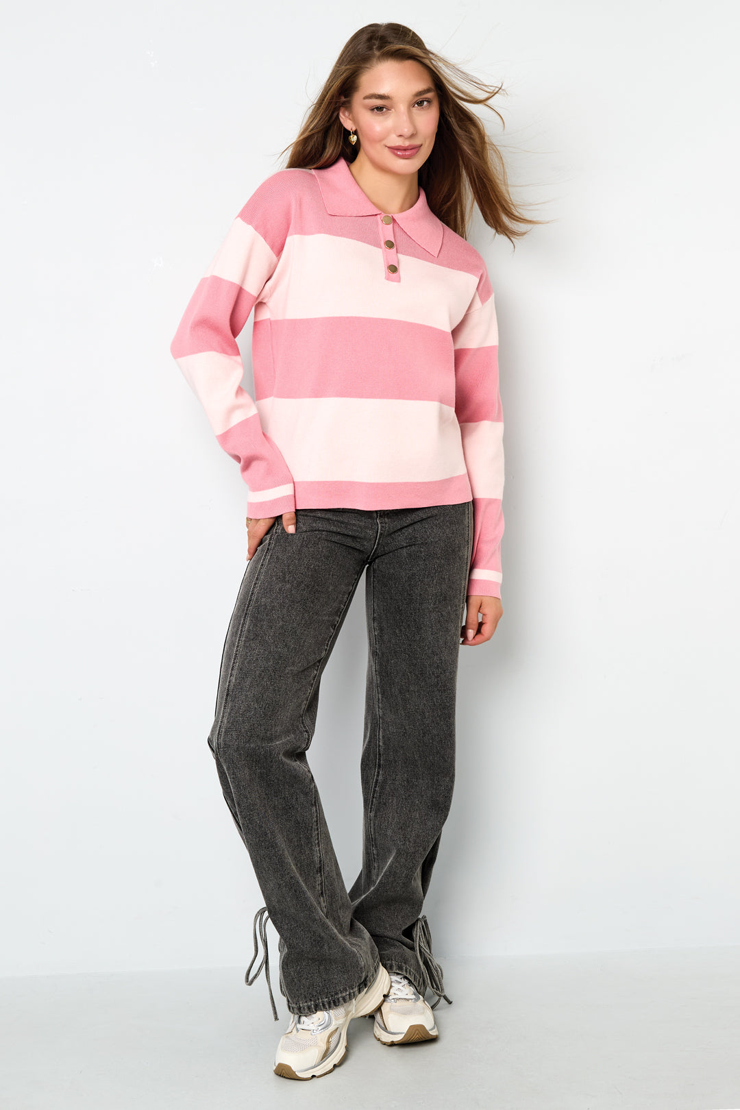 Knitted Viscose Women's Polo Sweater Stripes Fall/Winter