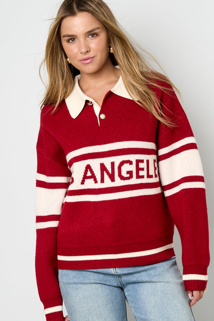 Knitted Polyester Fiber Women's Knit Sweater Sporty Letters