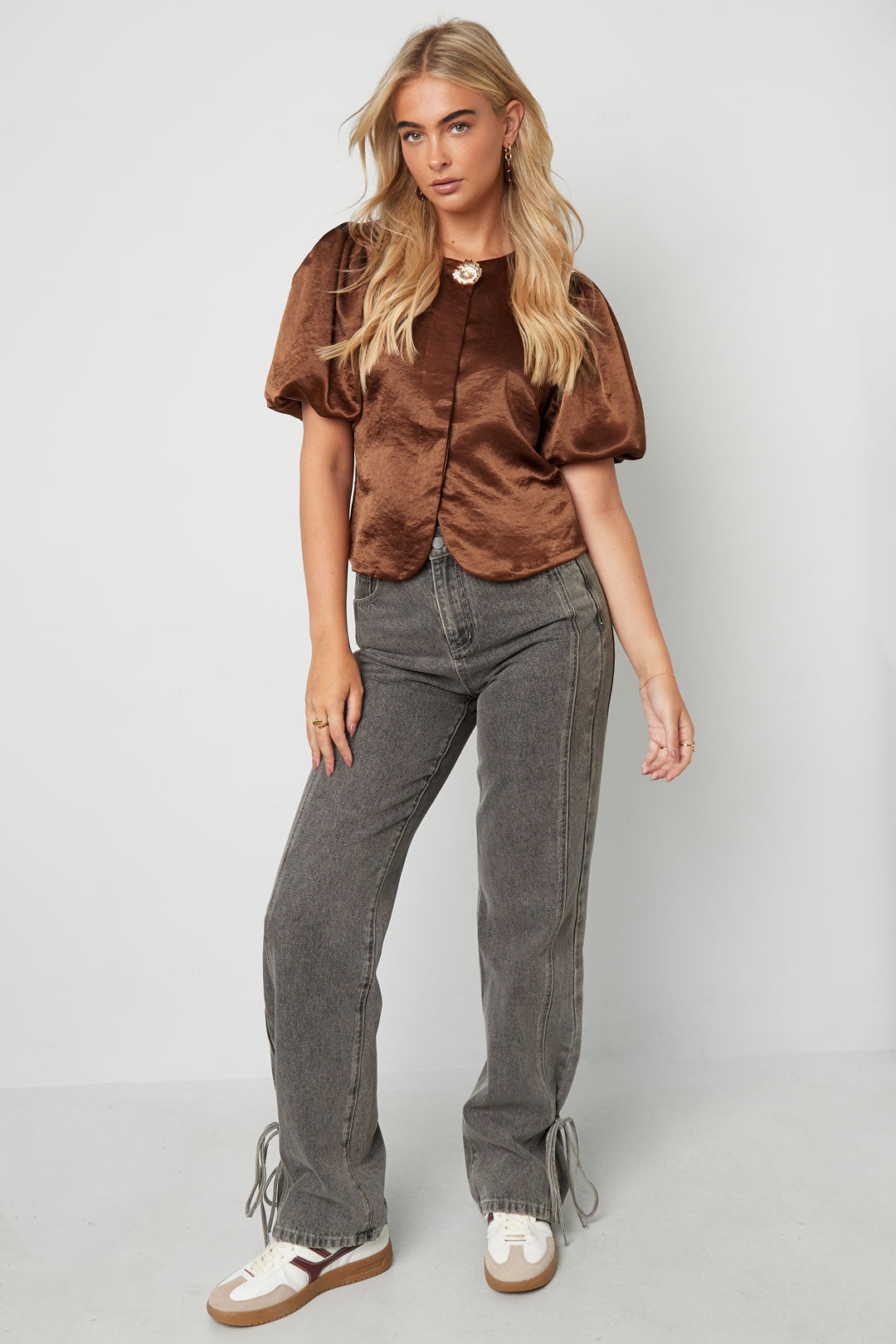 Woven Polyester Fiber Women's Short Sleeve Tops Elegant Solid Color