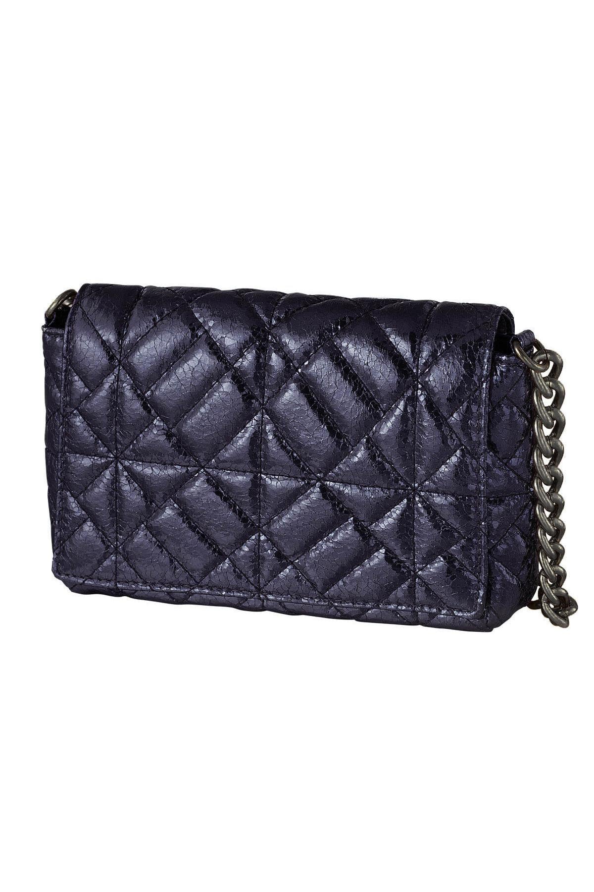 Metallic handbag with large Gold Color chain Purple PU