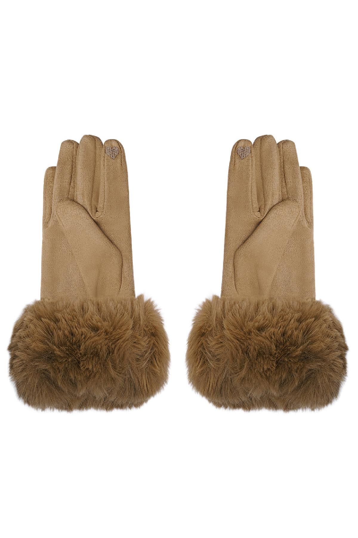 Handschoenen faux fur met suède look