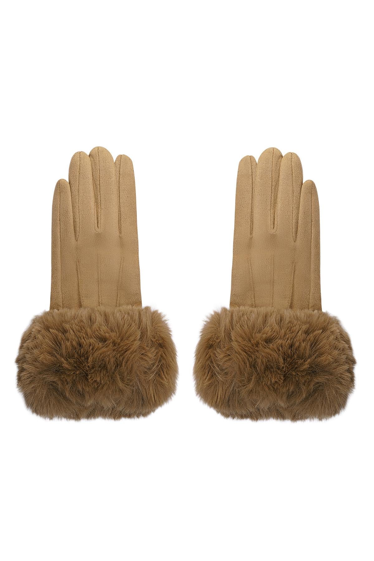 Handschoenen faux fur met suède look