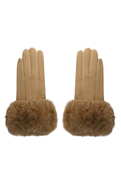 Handschoenen faux fur met suède look