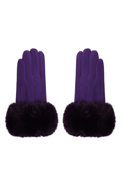 Handschoenen faux fur met suède look