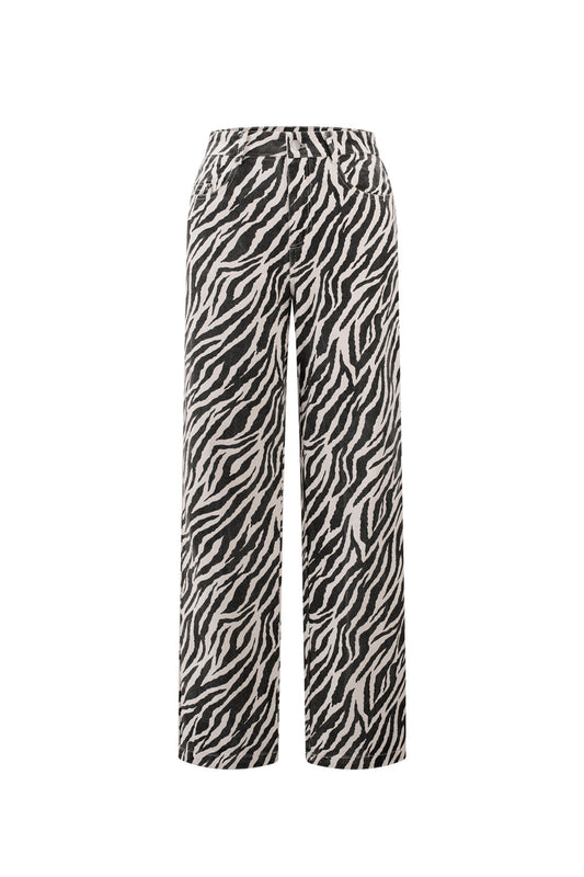 Woven Cotton Women's Straight Leg Pants Casual Zebra Stripes