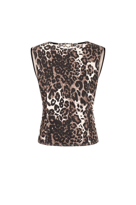 Cotton Woven Sleeveless Top Leopard Print Sexy Spring/Summer
