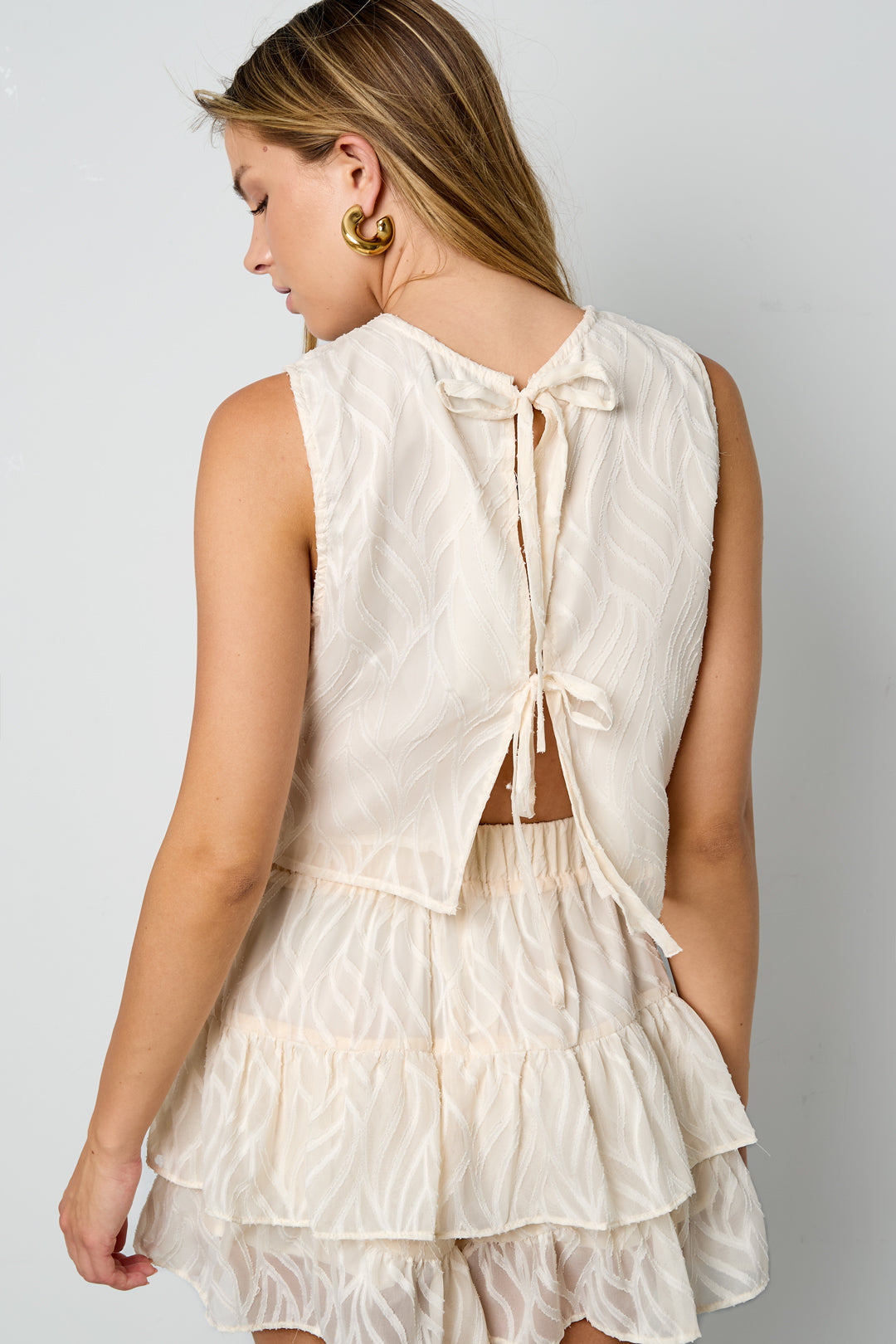 Woven Polyester Fiber Women's Sleeveless Tops Elegant Botanical 2-piece Set