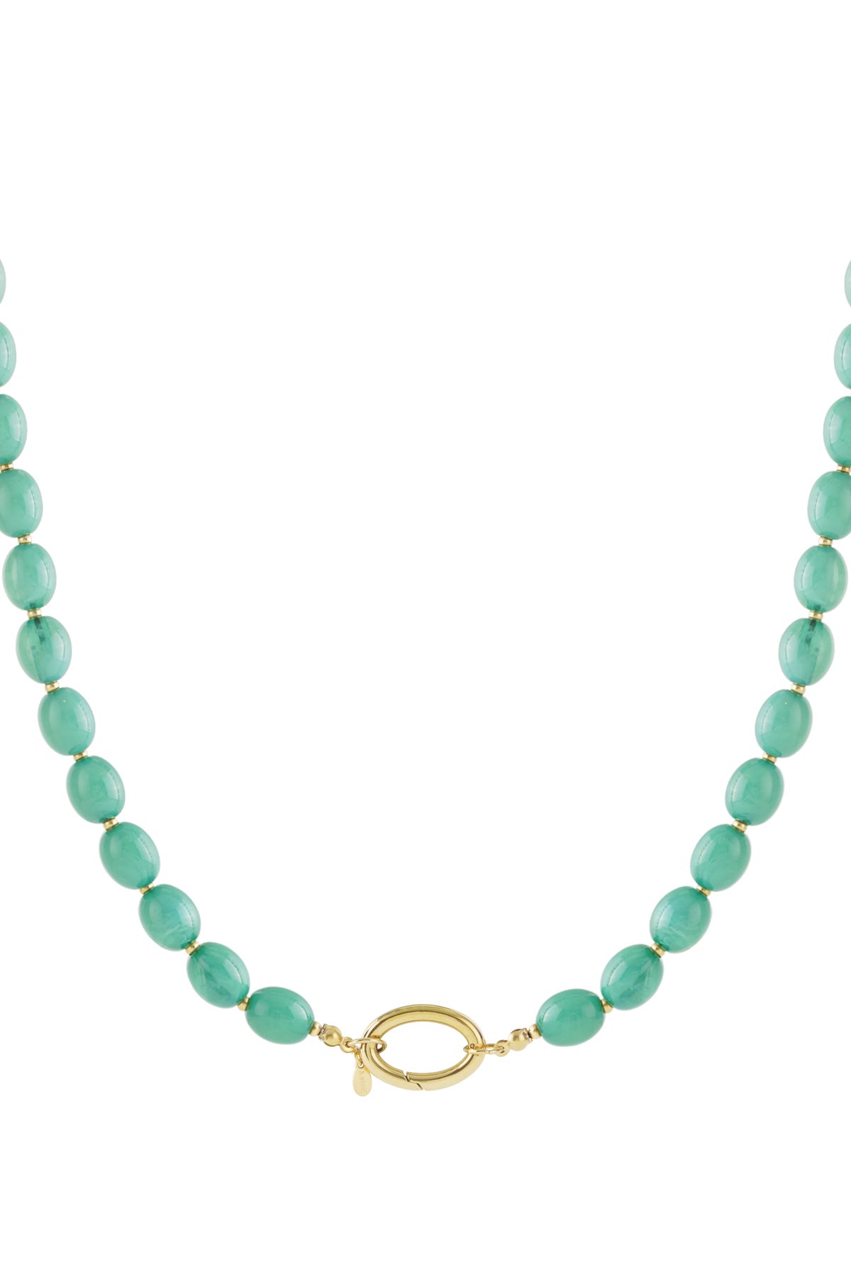 acryl kralenketting green met goudkleurige details op witte achtergrond