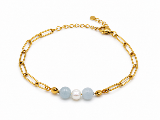 Aquamarijn & Parel Armband