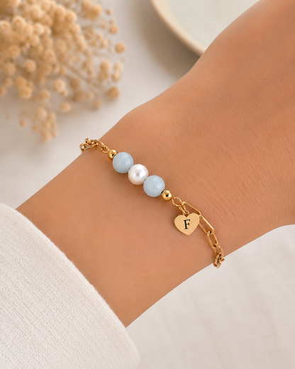 Aquamarijn & Parel Armband