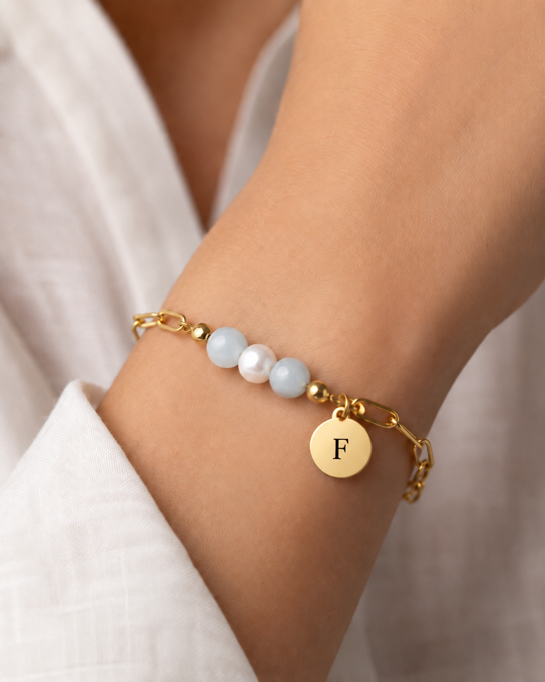 Aquamarijn & Parel Armband