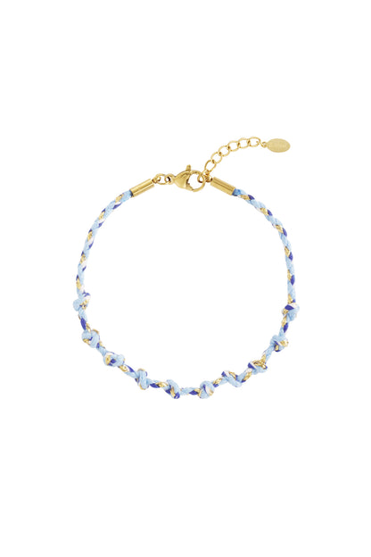blauwe koord armband met gekleurde schakels en bedels