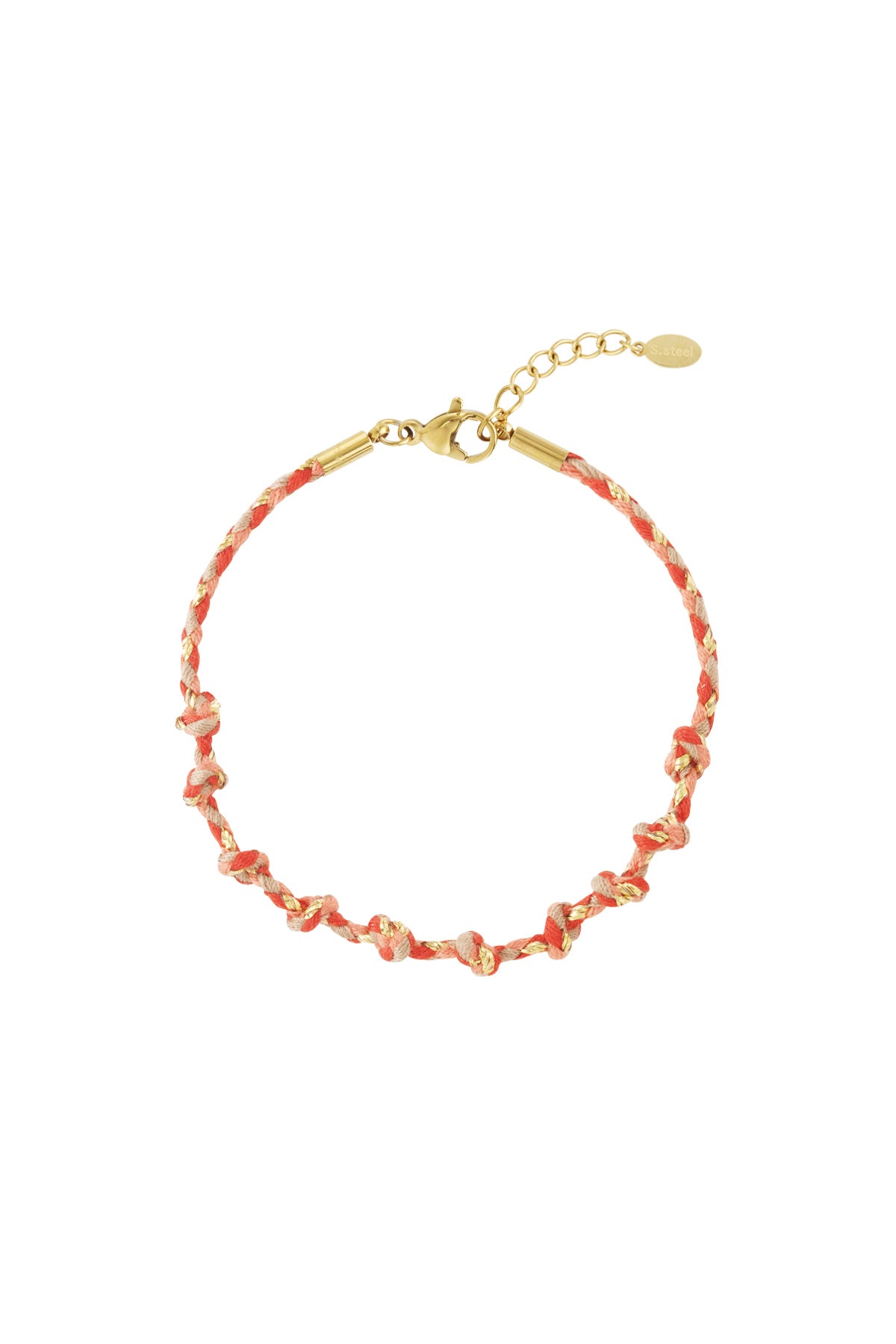 Rode koord armband met gekleurde schakels en bedels