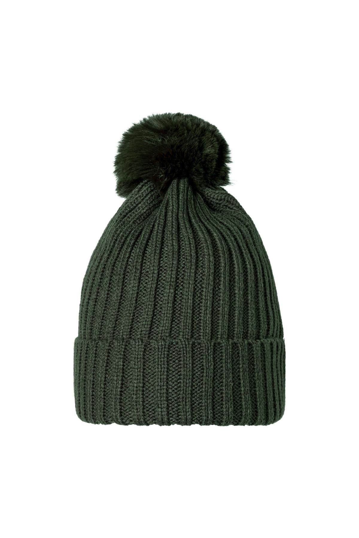 Beanie Furry Pompon muts Green – groene dames wintermuts met furry pompon van Esfari