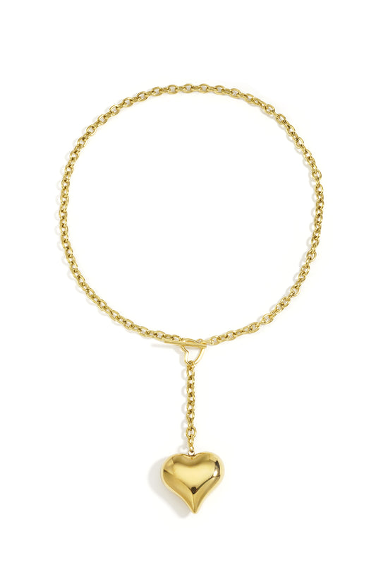 Ketting met hart hanger – goudkleurige middellange ketting met hart hanger