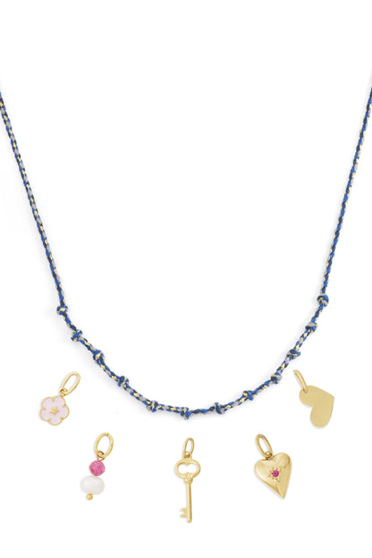 Korte katoenen ketting – multicolor, vrolijke katoenen ketting met goudkleurige details
