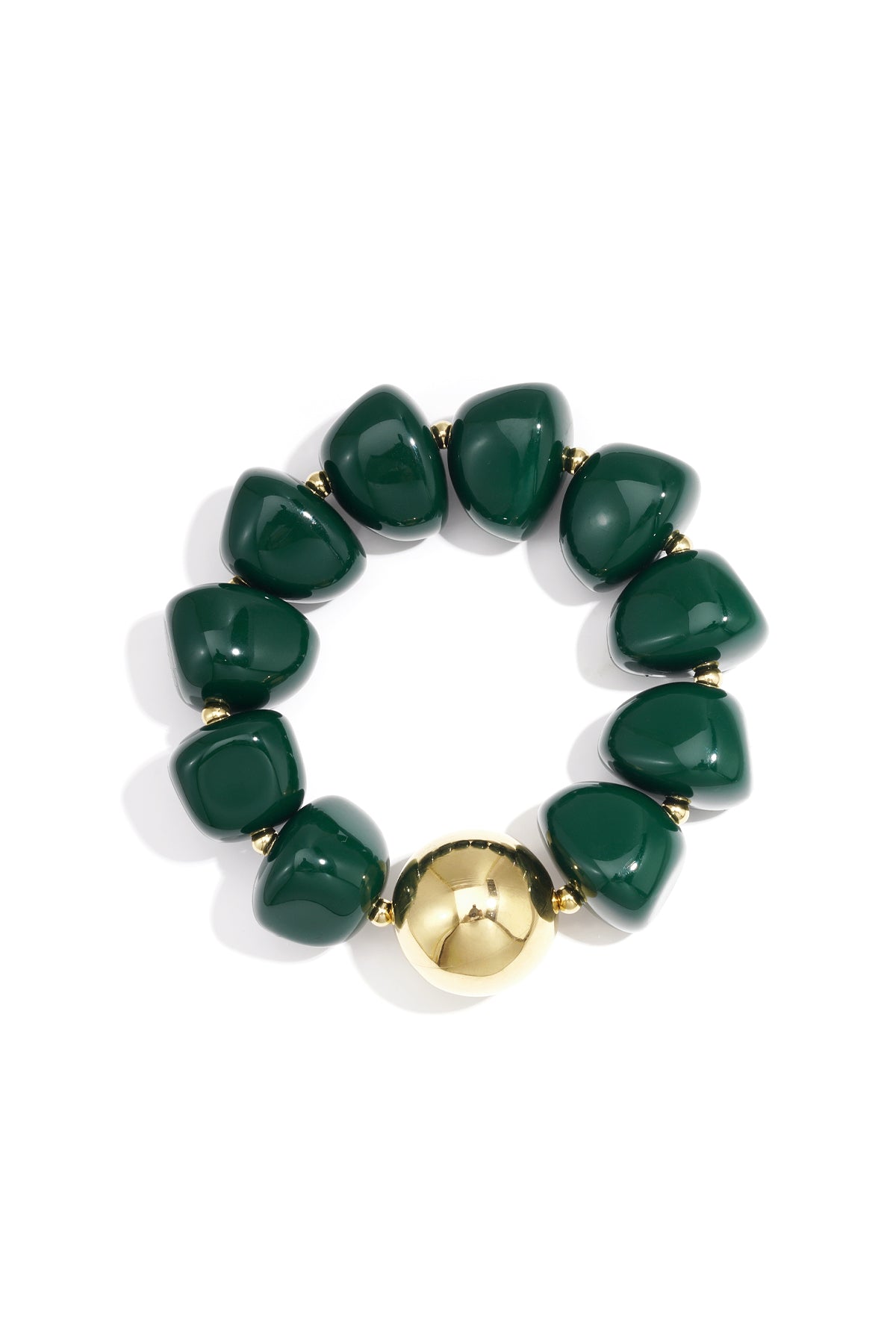 Groene kralenarmband in retro stijl met goudkleurige kraal