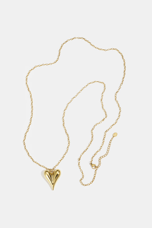Lange ketting met hart hanger – gold color, lange roestvrijstalen ketting met goudkleurig hart hanger
