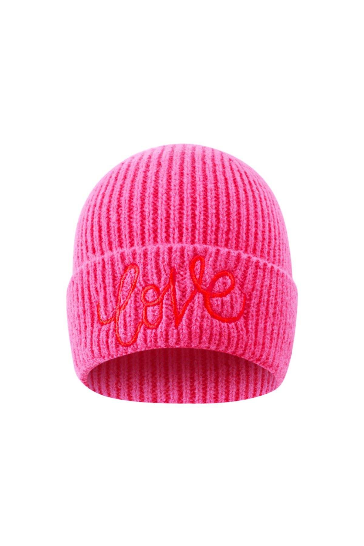 Felroze Love It dames wintermuts met contrasterend ‘Love’ borduursel