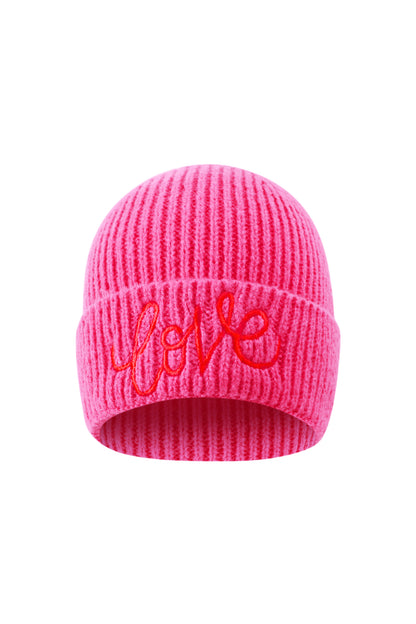 Felroze Love It dames wintermuts met contrasterend ‘Love’ borduursel