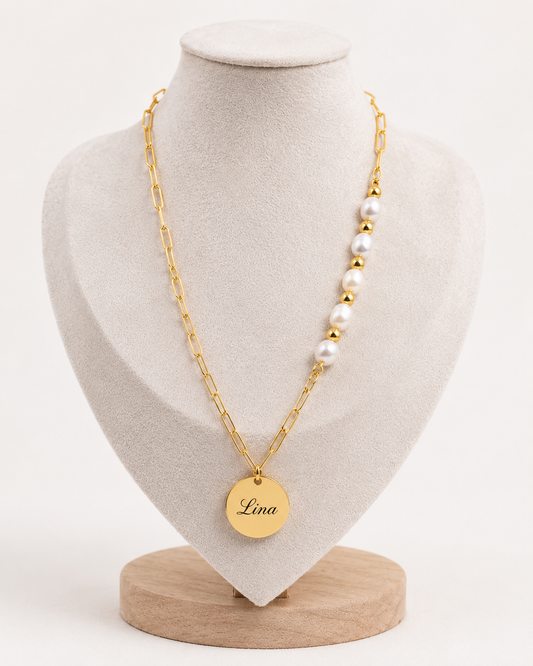 Parel Ketting met Goudkleurige Schakels