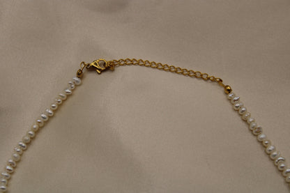 Elegante ketting met zoetwaterparel en goudkleurige stainless steel sluiting.