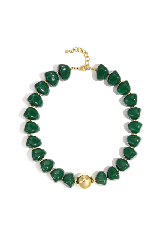 Retro kralenketting – acryl in Dark green, kralenketting met acryl kralen en metalen details