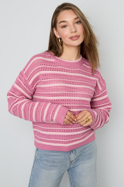 Knitted Polyester Fiber Women's Knit Sweaters Casual Stripes