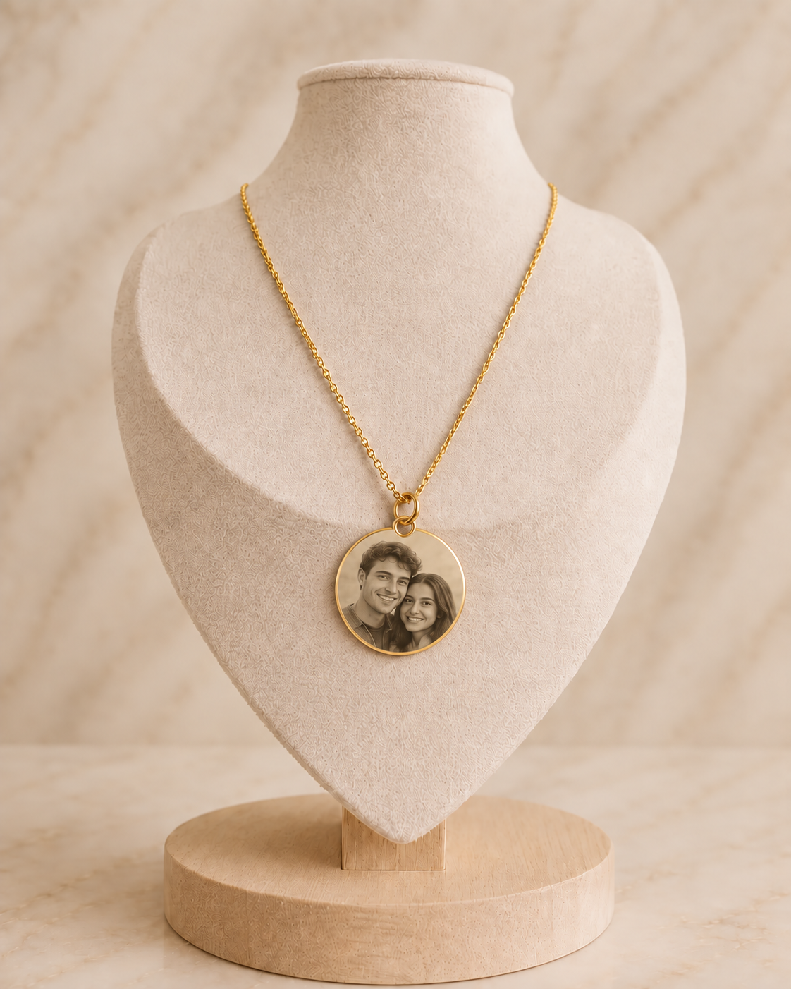 Goudkleurige RVS ankerketting met ronde fotobedel