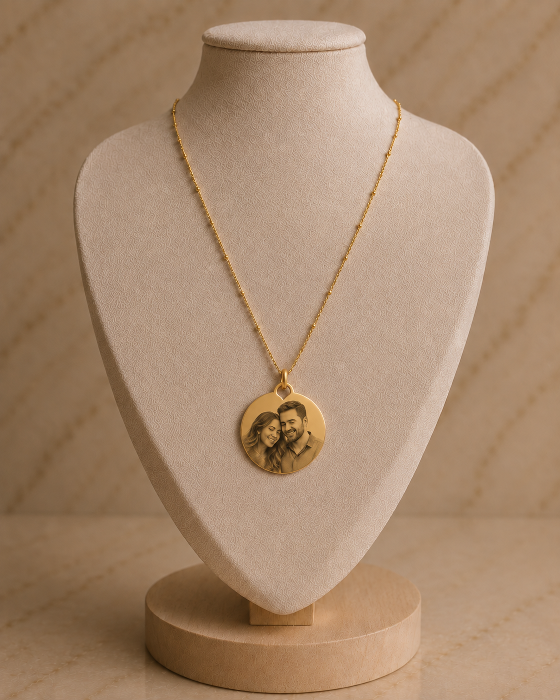 Goudkleurige RVS satellietketting met ronde fotobedel