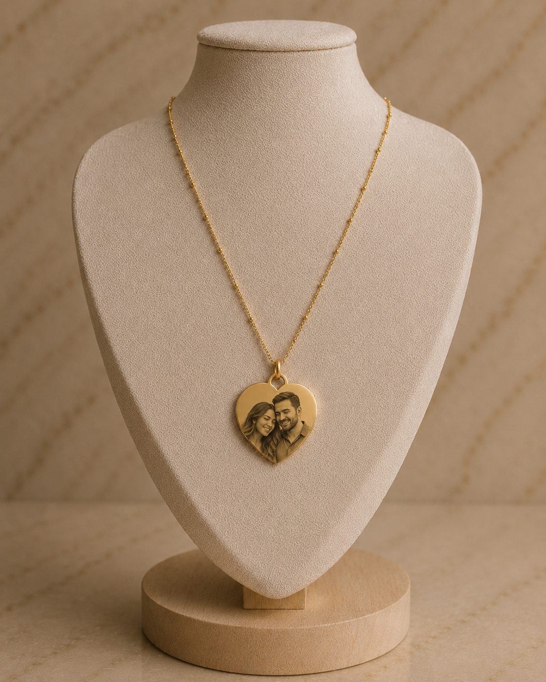 Goudkleurige RVS satellietketting met hartvormige fotobedel