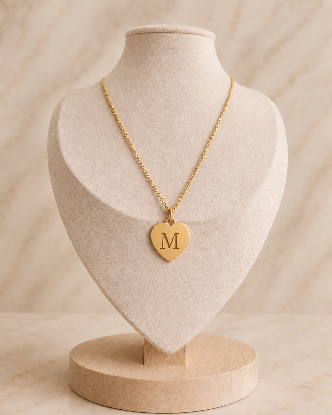 Goudkleurige RVS satellietketting met hartvormige letterbedel