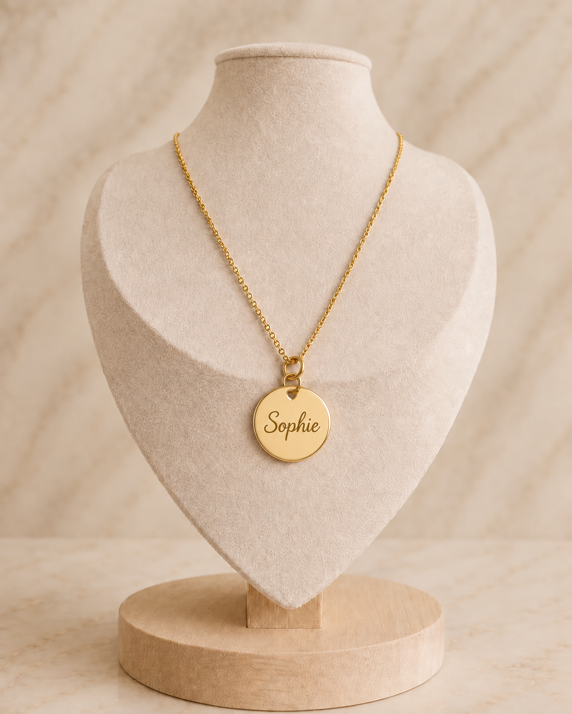 Goudkleurige RVS ankerketting met ronde naambedel