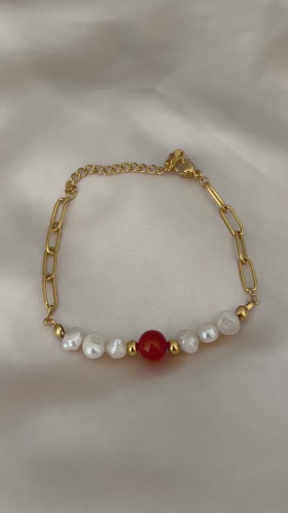Armband met Carneool & Zoetwaterparels – Elegant Handgemaakt Accessoire